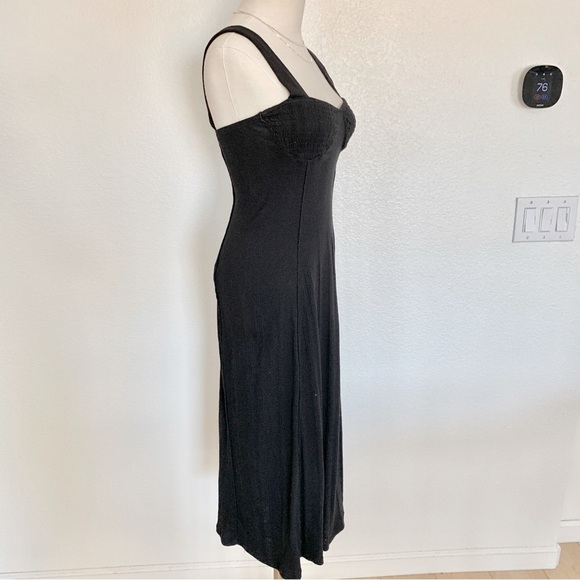 Free People Black Ribbed Knit Midi Dress with Bustier Detail and Wide Straps - Picture 5 of 8